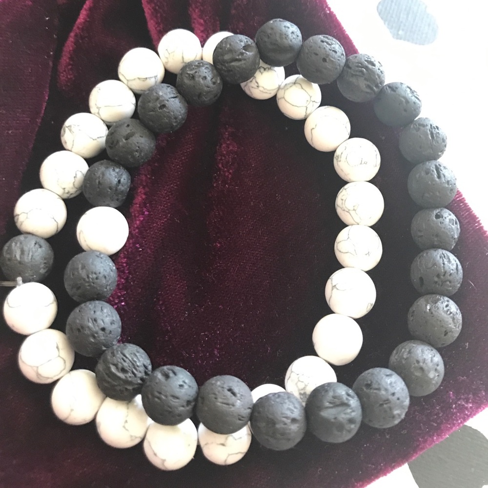White Howlite & Lava Bracelet by Aves